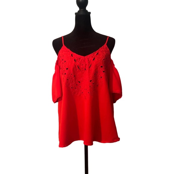 Blue Rain Tops - Blue Rain Cold Shoulder Tomato Red Shirt